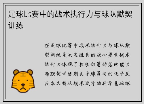 足球比赛中的战术执行力与球队默契训练