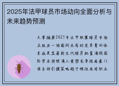 2025年法甲球员市场动向全面分析与未来趋势预测